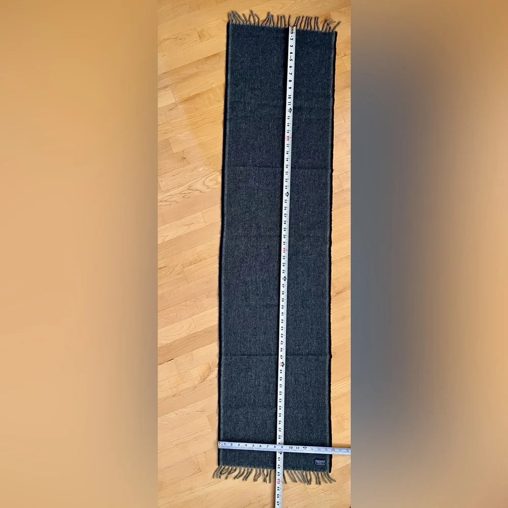🐑Twill Pattern Navy+Gray Fringed Virgin Wool Scarf | Fairibault Woolen Mill Co.